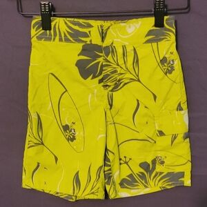 Boys Green Hybrid Swim Shorts with Tropical Print. Size 4